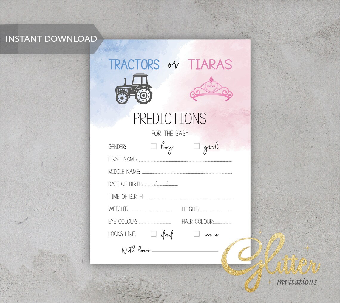 Tractors or Tiaras Gender Reveal Farm Baby Shower Blue and Etsy