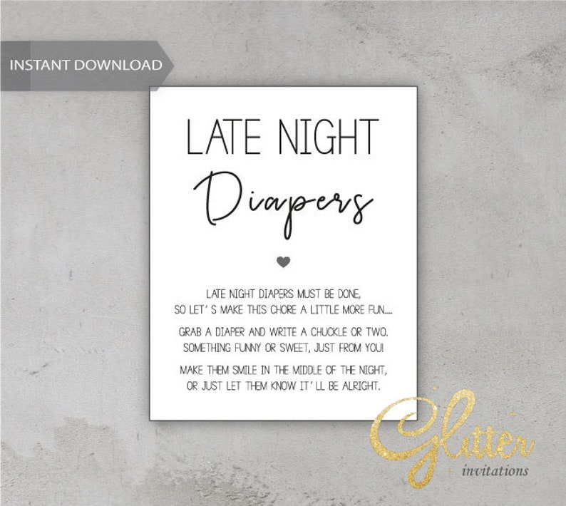 Late night diapers sign printable pdf Write on Diaper | Etsy