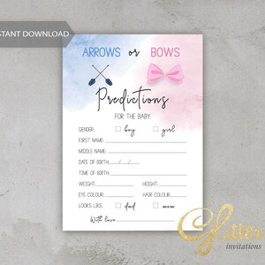 Flèches ou arcs Gender Reveal, chasse Gender Reveal, baby shower bleu et rose, Baby Predictions Card, pdf imprimable, cy108