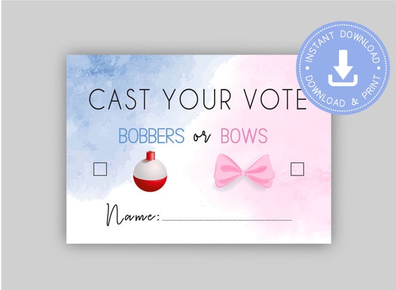 Bobbers or Bows Gender Reveal, Fishing Theme Baby Shower, Cast Your Vote,  Blue or Pink, Instant Download, Boy or Girl, CY109 -  Canada
