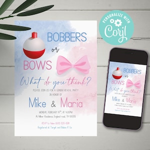 Bobbers or Bows Gender Reveal Invitation: Fishing Theme (Printable PDF)