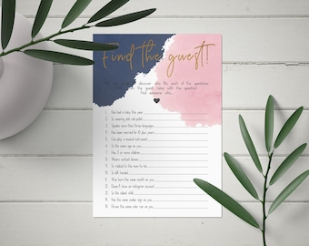 Navy blue and blush pink, Find the guest, Games Printable, Instant Download, Game, Gender reveal, twins shower, CY045, CY046