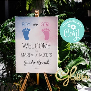 EDITABLE Baby Footprint gender reveal, baby feet Gender Reveal, welcome sign, instant download, Printable Baby Shower Welcome Sign, cy129