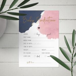Navy blue and blush pink, Baby Predictions Card , Instant Download game, gender baby shower, printable pdf, cy045
