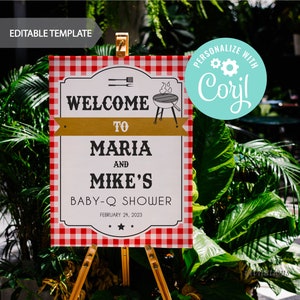 EDITABLE BBQ Baby Q Shower, Welcome sign, Printable PDF, twins Baby Shower, girl Baby Shower, gender reveal shower, instant download, CY068