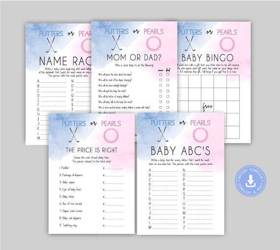 Putters or Pearls Golf Gender Reveal Blue and Pink Baby Etsy