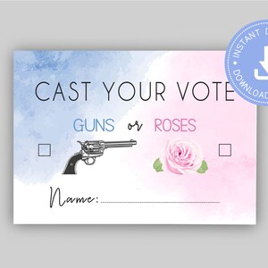 Guns or Roses Gender Reveal shower, baby shower azul y rosa, Emite tu voto, azul o rosa, descarga instantánea, niño o niña, cy107