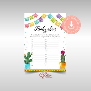 Fiesta Baby Shower Game, abc s spel, gender reveal babyshower, instant download, meisjesbabyshower, jongensdouche, tweelingdouche, CY071