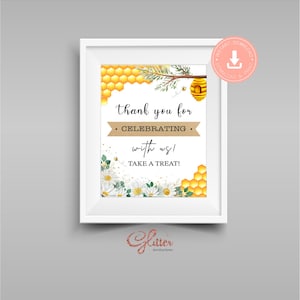 Bee baby shower, take a treat sign, printable pdf, girl baby shower, Gender reveal shower, boy baby shower, twins baby shower, CY064
