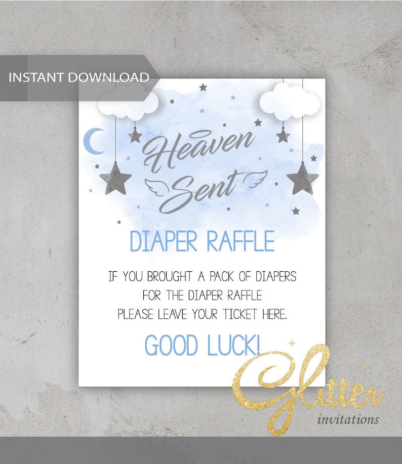 heaven sent baby shower theme diaper raffle sign