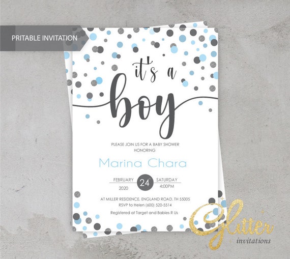 Invitacion De Baby Shower De Nino Puntos Azules Invitacion Etsy