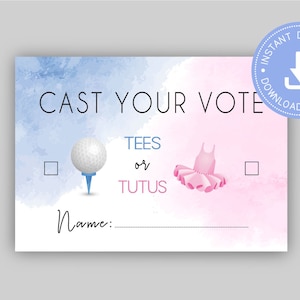 T-Shirts oder Tutus Geschlecht offenbaren, geben Sie Ihre Stimme ab, blau oder rosa, Golf Gender Reveal Dusche, sofortiger Download, Junge oder Mädchen, cy103