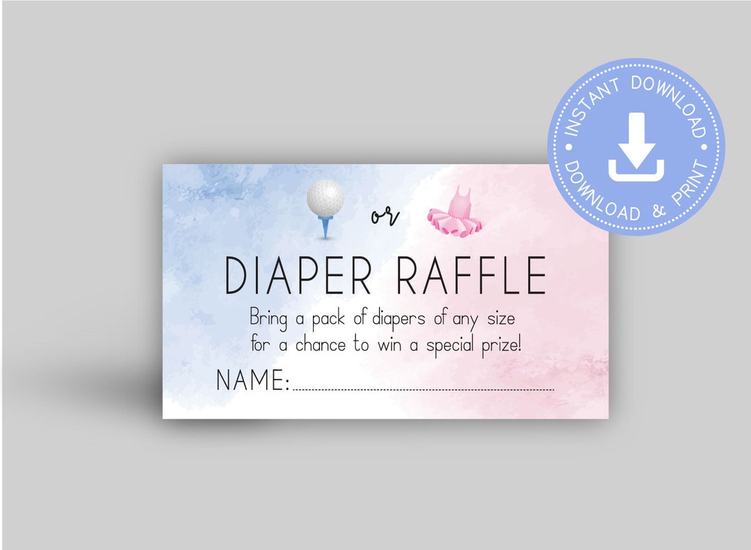 Tees or Tutus Gender Reveal, Diaper Raffle Ticket, Printable Pdf, Blue ...