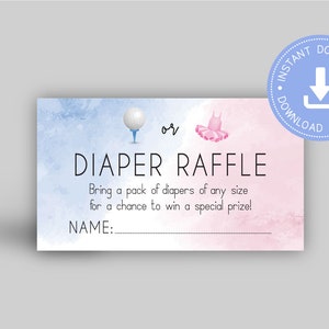 Tees or Tutus Gender Reveal, Diaper Raffle Ticket, Printable Pdf, Blue ...