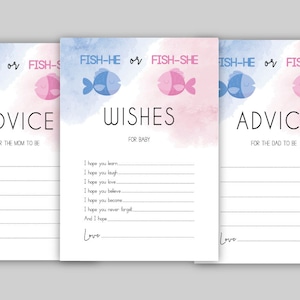 Tema de pesca Revelación de género, Pescar él o Pescar ella, azul y rosa, consejos para la futura mamá, consejos para el futuro papá y deseos para el bebé, CY102