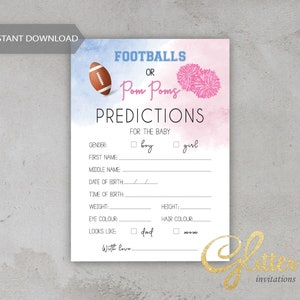 Voetbal of Pom Poms, Touchdowns Gender Reveal, Baby Predictions Card, Instant Download spel, afdrukbare pdf, Voetbal geslacht, cy084