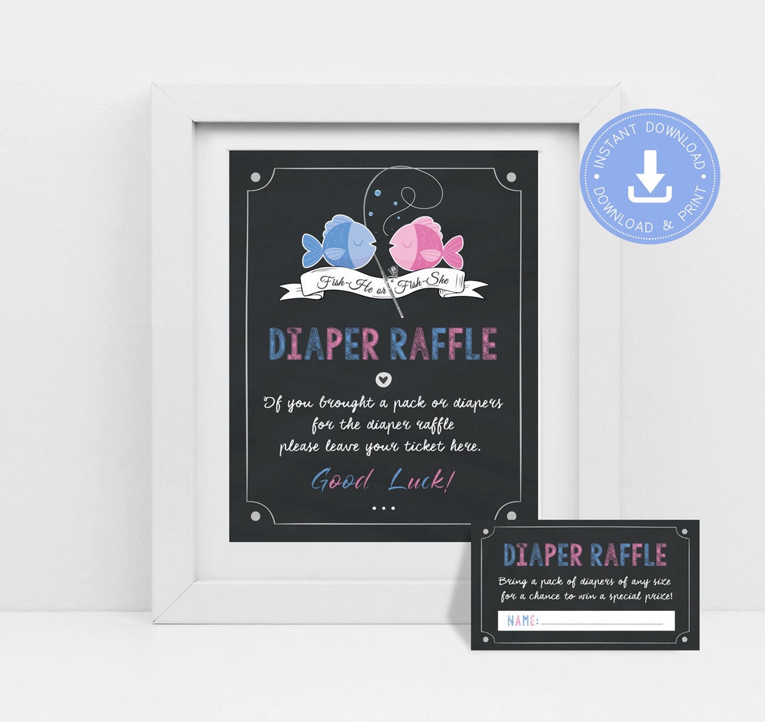 Fish Theme Raffle Fishing Theme Gender Reveal, Diaper Raffle Sign, Fish He or Fish She ...