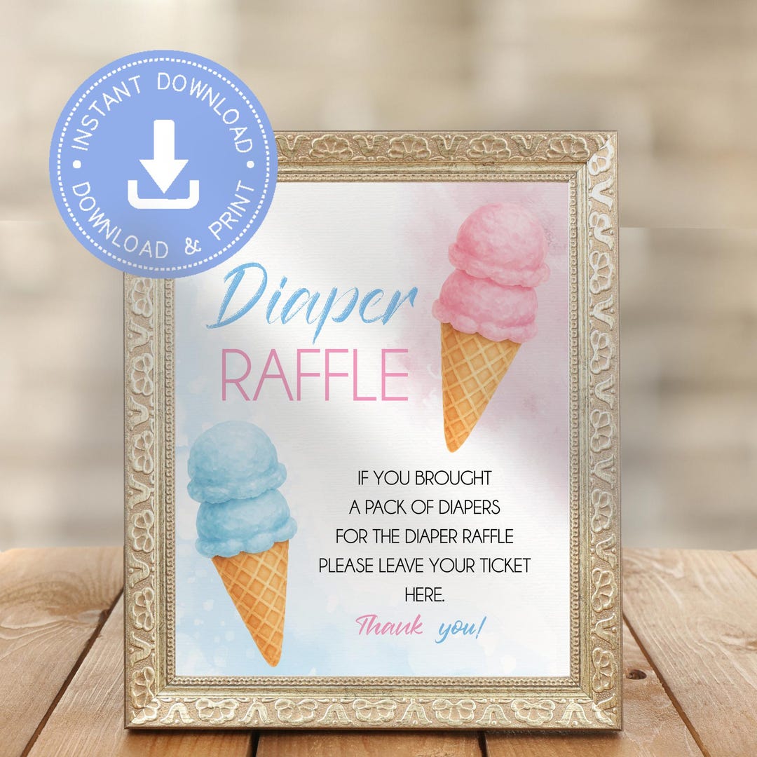 Ice Cream Diaper Raffle Sign: Printable Baby Shower Game (PDF & JPEG ...