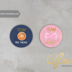 Basketball Gender Reveal Stickers: Team Pink, Team Blue (Printable PDF)
