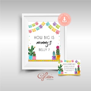 Fiesta Baby Shower Games, How Big is Mommy&#39;s Belly game, twin shower, gender reveal,Mexican Taco Bout, Cactus theme, CY071