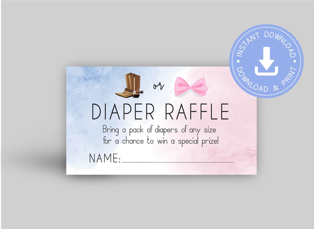 Boots or Bows Gender Reveal, Diaper Raffle Ticket, Printable Pdf, Blue ...