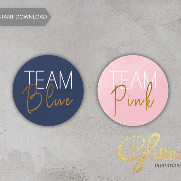 Team Pink Team Blue Stickers, Navy blue and blush pink, Gender reveal shower, instant download, printable pdf, cy045