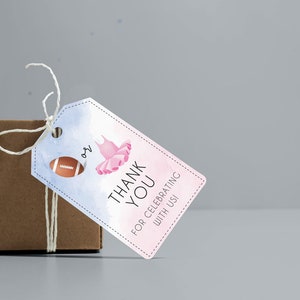 Touchdowns Or Tutus Gender Reveal, etiqueta de agradecimiento, azul o rosa, descarga instantánea, pdf imprimible, él y ella, fútbol o ballet, cy084