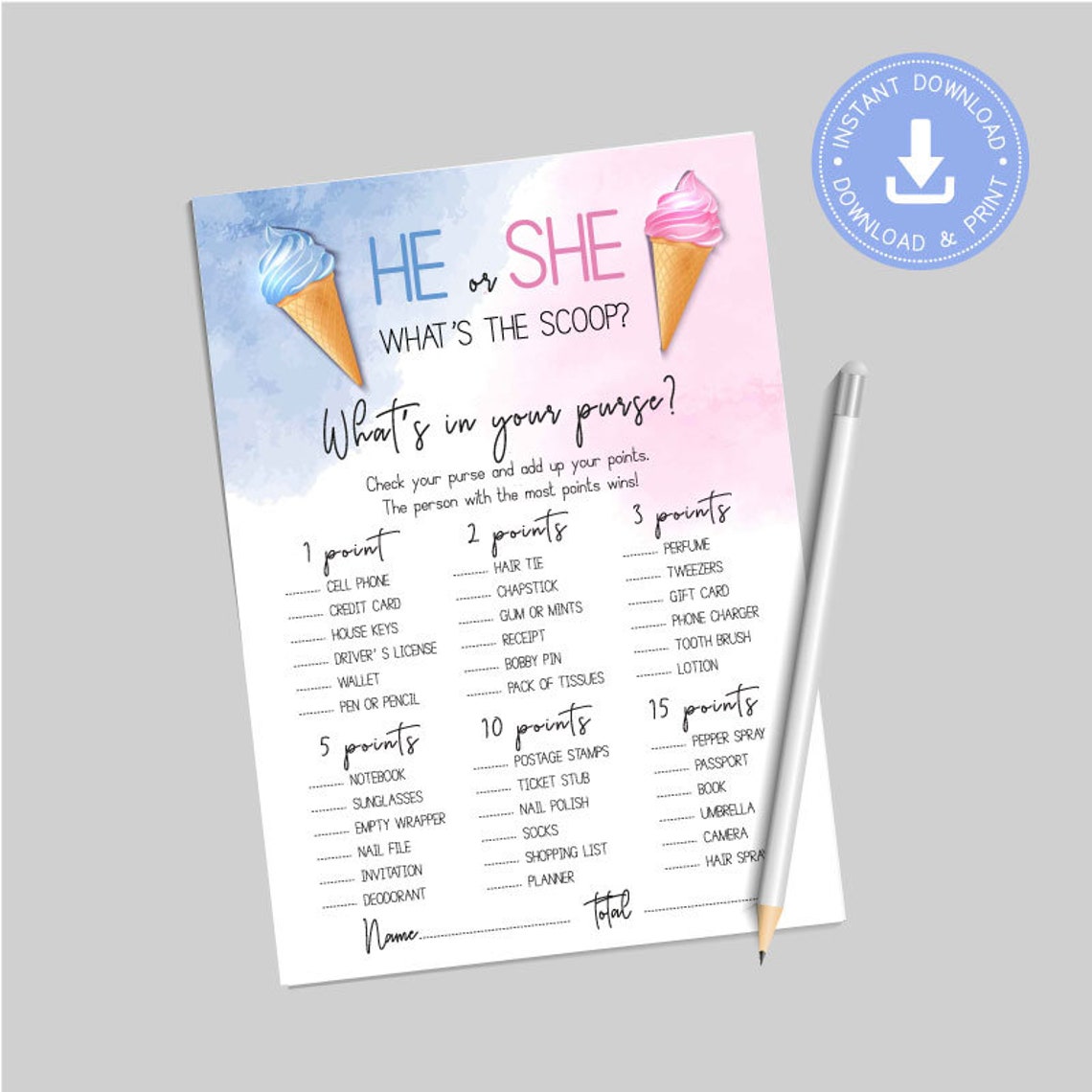 Ice cream blue and pink What�s In Your Purse Game twins Etsy