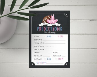 Touchdowns Or Tutus, Baby Predictions Card , Instant Download, gender reveal shower, printable pdf, Football or ballet, cy084