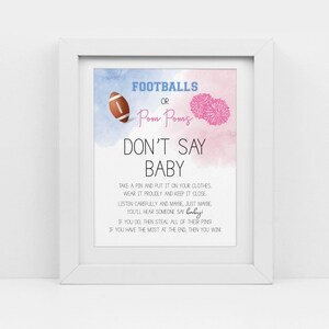 Football Or Pom Poms, Touchdowns Gender Reveal, Printable Diaper Pin, Clothes Pin Game, Don&#39;t Say Baby, cy084