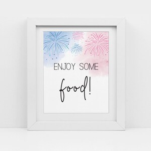 Fireworks gender reveal shower, 4th of July blue and pink, food sign, twins baby shower, boy or girl gender, printable pdf, CY097