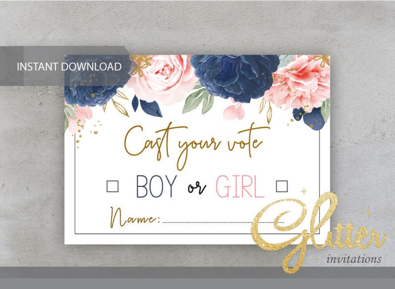 Navy Blue and Blush Pink Cast Your Vote Floral Gender Reveal Etsy