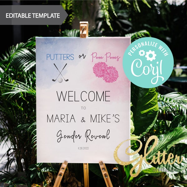 Letrero de bienvenida para revelar el género del bebé (editable, descarga instantánea)