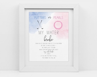 Putters of parels, Golf Gender Reveal, Mijn water brak spelteken, afdrukbare pdf, Instant Download, cy098