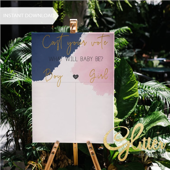 Navy Blue and Blush Pink Gender Reveal Shower Cast Your Vote Etsy