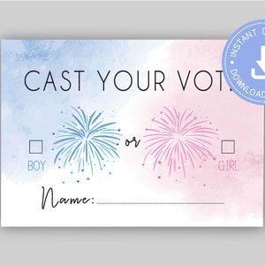 Fuegos artificiales ducha de revelación de género, Emite tu voto, azul o rosa, ducha de revelación de género del 4 de julio, descarga instantánea, niño o niña, CY097