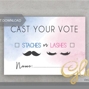 Staches Or Lashes, Emite tu voto, azul o rosa, ducha Gender Reveal, descarga instantánea, niño o niña, CY072
