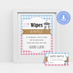 BBQ Baby Q Shower, blue and pink, wipes raffle sign, printable pdf, Instant Download, barbeque Gender reveal, printable pdf, CY068