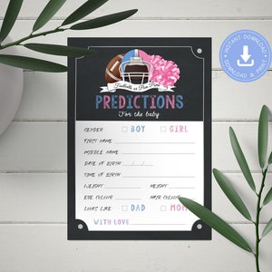 Football ou Pom Poms, Carte de prédictions pour bébé, Touchdowns Gender Reveal, Jeu à téléchargement instantané, pdf imprimable, Genre du football, cy084