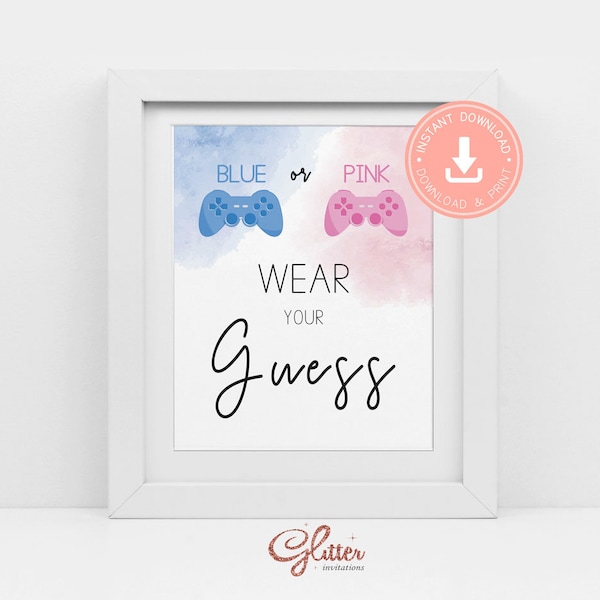 Gamer Gender Reveal, Wear Your Guess, boy or girl, instant download, printable pdf, consoler Gender Reveal, gaming gender reveal, cy127