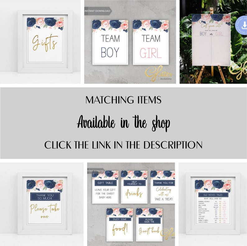 Navy Blue and Blush Pink Cast Your Vote Floral Gender Reveal Etsy