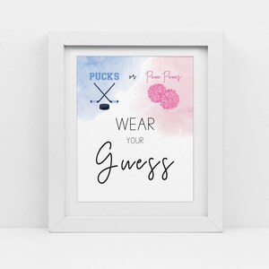 Hockey Baby Shower Sign: Pucks or Pom Poms Gender Reveal (Printable PDF)