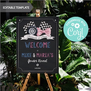 EDITABLE Burnouts or Bows welcome sign, Gender reveal shower, instant download, Printable Sign, chalkboard background, cy082