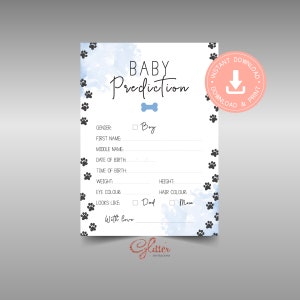 Ducha de niño cachorro, Tarjeta de predicciones, pdf imprimible, Descarga instantánea, baby shower de perro niño, baby shower de pata, CY024