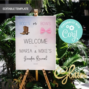 EDITABLE Boots or Bows gender, welcome sign, western boy or girl gender, instant download, Printable Baby Shower Welcome Sign, CY088
