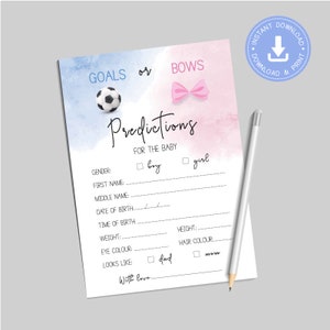 Doelen of bogen voorspelling, blauw en roze, babyvoorspellingskaart, Instant Download spel, Soccer Gender Reveal, afdrukbare pdf, CY090