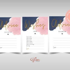 Azul marino y rosa rubor, ducha de revelación de género, consejos para la futura mamá, consejos para el futuro papá y deseos para el bebé, descarga instantánea, cy045