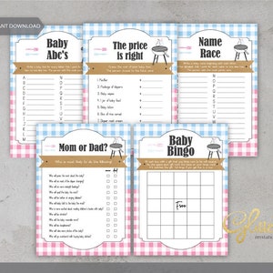 BBQ Baby Q Shower Games, baby bingo, baby abc, baby bingo, the price is right, mom or dad, barbeque gender reveal, CY068