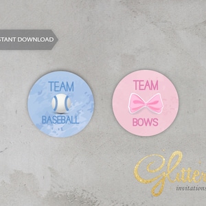 Baseball or Bows Gender Reveal Stickers: Team Pink vs Blue (Printable PDF)