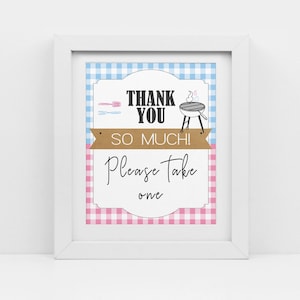 BBQ Baby Q Shower, Por favor tome uno, baby shower, Signo de agradecimiento imprimible, Descarga instantánea, revelación de género de barbacoa, pdf imprimible, CY068